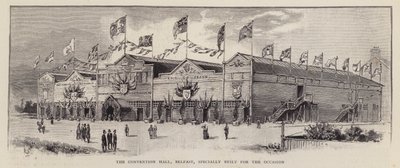 Convention Hall, Belfast, byggd för Ulster Unionist Convention 1892, hölls för att demonstrera Ulster Unionists motstånd mot irländskt hemmastyre (litho) av English School