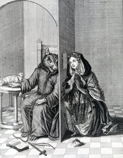 Konvertera Angliam, eller det är ett dåraktigt får som gör vargen till sin biktfader, 1800-talet av English School