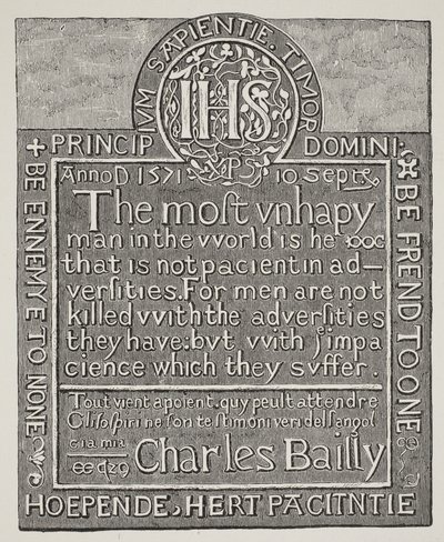 Kopia av en snidning av Charles Bailly, från väggen i Beauchamp Tower, Tower of London, 1571 av English School