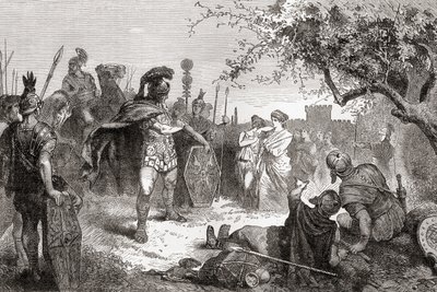 Coriolanus återvänder som fiende till Rom efter sin exil, från Ward and Lock