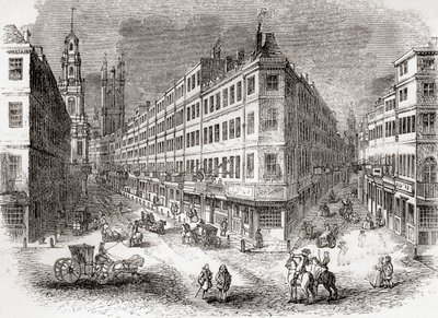Cornhill, The Exchange och Lombard Street, London, England i mitten av 1800-talet, från Old England: A Pictorial Museum, pub. 1847 av English School