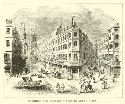 Cornhill och Lombard Street i Annes regerar av English School