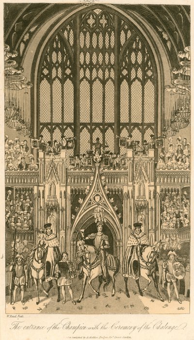 Kröningsbankett för kung George IV i Westminster Hall, 17 juli 1821; Mästarens inträde med Ceremony of the Challenge av English School
