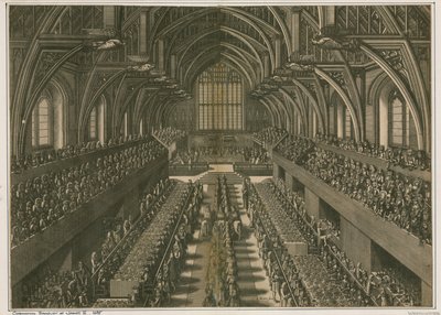 Kröningsbankett av James II, 1685, i Westminster Hall, London av English School