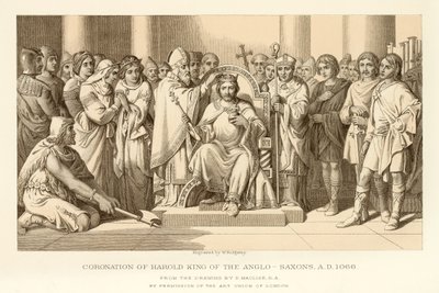 Kröning av Harold King of the Anglo Saxons av English School