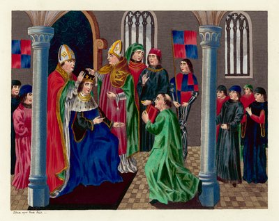 Kröning av kung Henrik IV (färgad gravyr) av English School