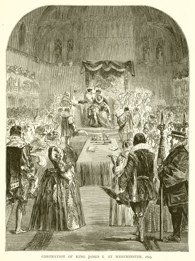Kröning av kung James I i Westminster, 1603 av English School