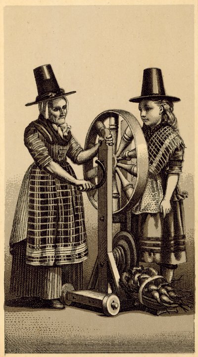 Wales kostymer: Spinning Genny (litho) av English School