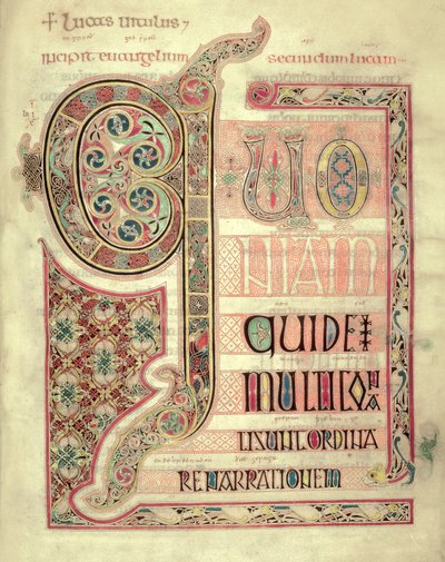 Cott Nero DIV f.139 Incipit sida till St. Lukasevangeliet, från Lindisfarne evangelierna, 710-721 (vellum) av English School