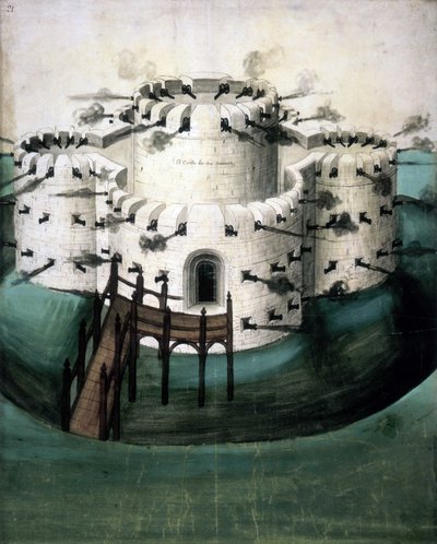 Cotton Augustus I i f.21, Design for Walmer och Sundown Castles ("A Castle for the Downes") av English School