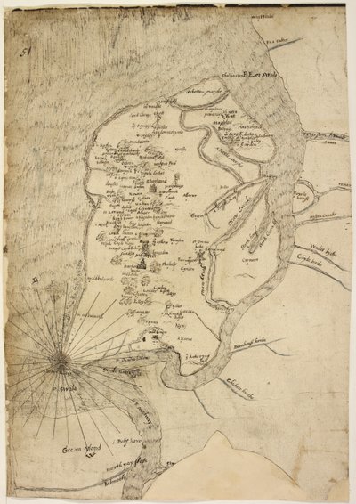 Bomull Augustus I.i f.51 Karta över Isle of Sheppey tillskriven kartografen Robert Lythe av English School