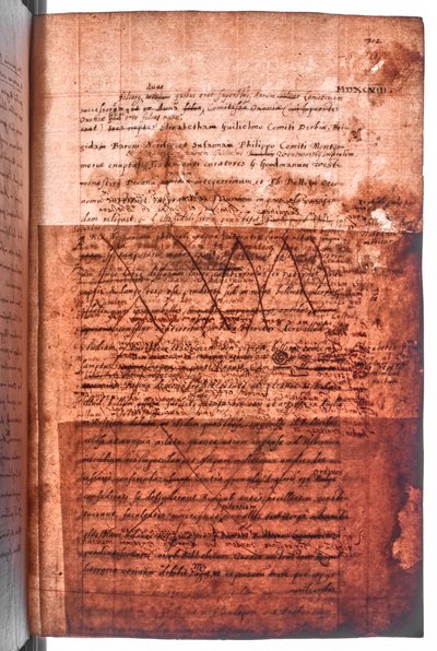 Bomull MS Faustina F III, f. 107r (genomskinligt ljus) av English School