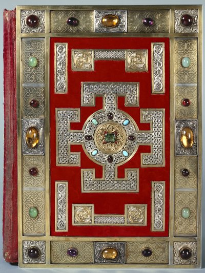 Cotton Nero D.IV Binding of the Lindisfarne Gospels, rebound 1853 (läder med guld och halvädelsten) av English School