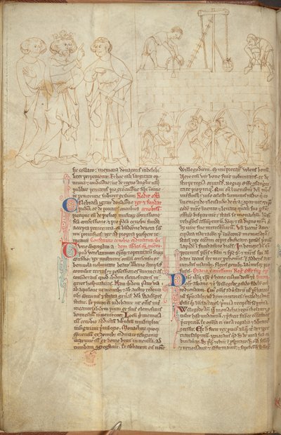 Cotton Nero D. I f.23v Bygget av Cliffords torn vid St Albans, från 