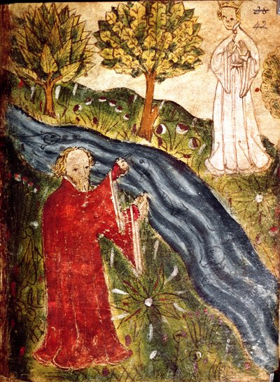 Cotton Nero Ms A X, f. 42 The Dreamer with the Pearl Maiden, ca 1375-1400 (vellum) av English School
