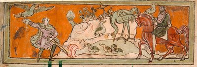 Cotton Tiberius B. V, Del 1, f.7v Jakt med falken, Illustration för oktober från en 