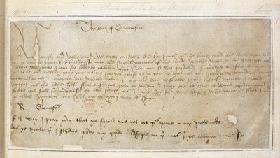Bomull Vespasian MS F III f.19 Richards första överlevande brev till Sir John Say av English School