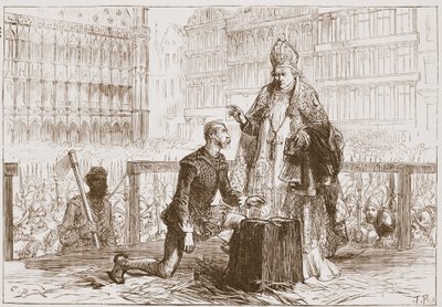Greve Egmont på ställningen före hans avrättning, illustration från "The History of Protestantism" av James Aitken Wylie (1808-1890), pub. 1878 (gravyr) av English School