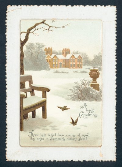 Hus på landet i snön, julkort av English School