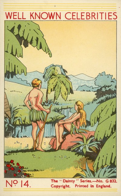 Par klädda i löv (färg litho) av English School