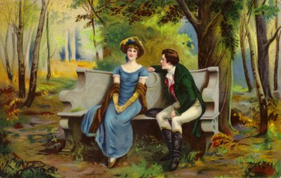Par som sitter på en loveseat av English School