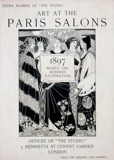 Omslag för Art at the Paris Salons, extranummer av The Studio magazine, 1897 (lito och boktryck) av English School