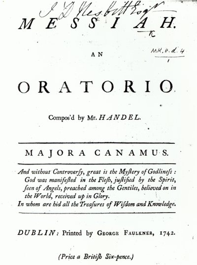 Omslag till notbladet till Händels Messias, utgivet 1742 av English School