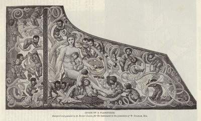 Omslag av en pianoforte designad och målad av Edward Burne-Jones av English School