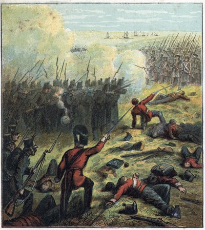 Krimkriget (1853-1856) mellan Ryssland och det osmanska riket: fransmännen och britterna allierade sig med turkarna för att belägra den ryska hamnen i Sebastopol från 17 oktober 1854 till 8 september 1855. "Belägringen av Sebastopol" av English School