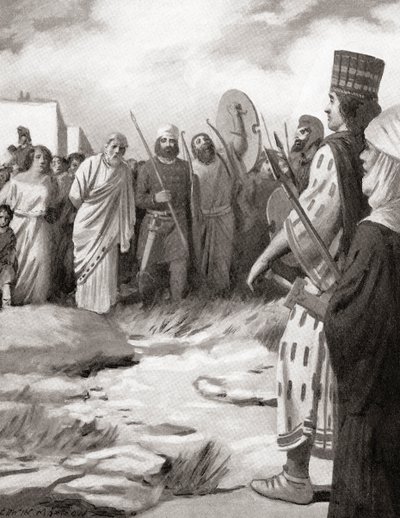 Croesus av Lydia ledde inför Cyrus den Store vid intagandet av Sardis, ca 546 f.Kr., från Hutchinson