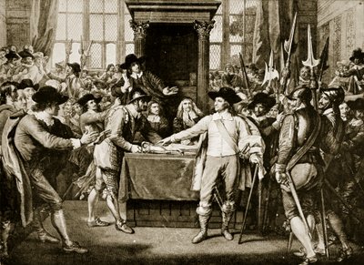 Cromwell dissolving the Long Parliament, 1653, illustration från Hutchinsons Story of the British Nation, c.1923 av English School