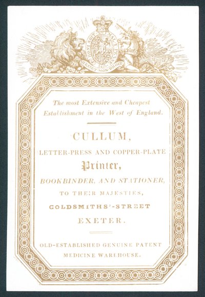 Cullum, Letter-Press och Copper-Plate Printer, handelskort av English School