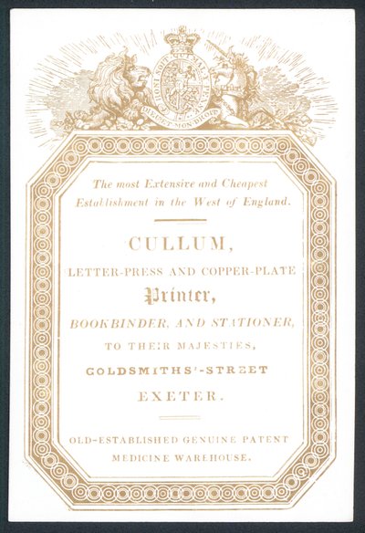 Cullum, Letter-Press och Copper-Plate Printer, handelskort av English School