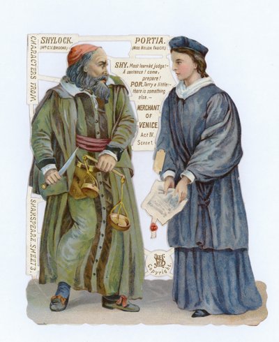 Utklipp av Shylock och Portia från The Merchant of Venice av English School