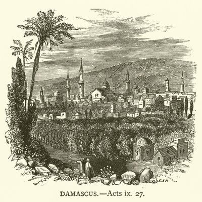 Damaskus, Apostlagärningarna, ix, 27 (gravyr) av English School