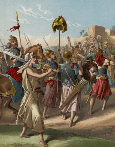 David återvände från slakten av filisteen (chromolitho) av English School