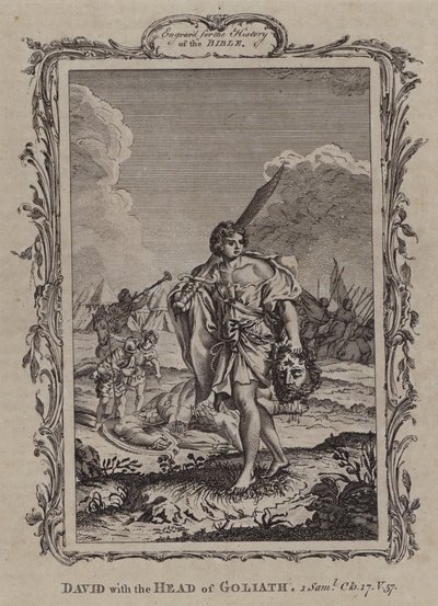 David med Goliat-huvudet (gravyr) av English School