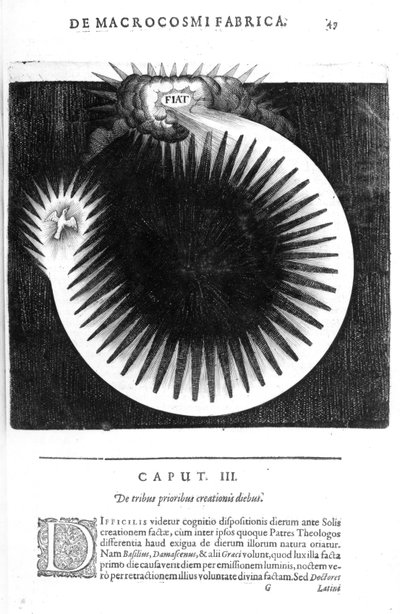 Under de tre första dagarna av skapelsen, från Robert Fludds History of the Giant Cosmopolitan, 1617-19 av English School