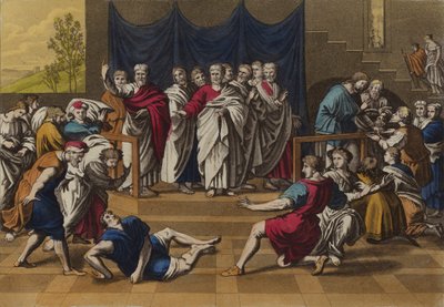 Ananias död (färg litho) av English School