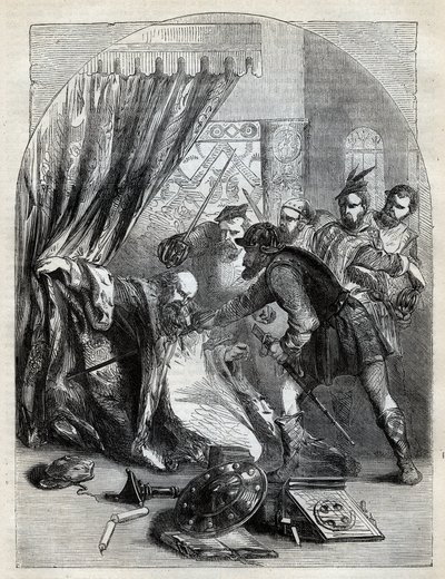 Cardinal Beatons död, 29 maj 1546 - Kardinal David Beaton (c1494-1546), ärkebiskop av St. Andrews, mördad under den skotska reformationen - gravyr från "" History of England"" av Cassell Petter & Galpin, London (1890) av English School