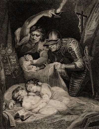 Död av kung Edward V (1470-83) och hans bror Richard (1472-83) hertig av York av English School