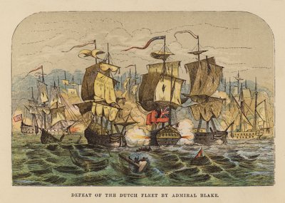 Amiral Blakes nederlag mot den nederländska flottan (gravyr i färg) av English School