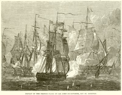 Nederlag för den franska flottan av Sir John Duckworth, utanför St. Domingo av English School