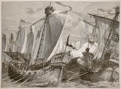Nederlag för den franska flottan i Engelska kanalen, illustration från Cassells Illustrated History of England (sepiafoto) av English School