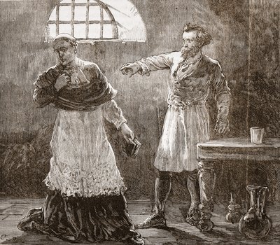 Denis tillrättavisar biskopen av Meaux, illustration från The History of Protestantism av James Aitken Wylie (1808-1890), pub. 1878 av English School