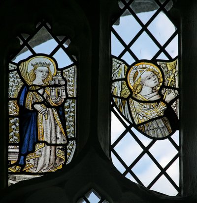 Föreställande St Barbara och en ängel av English School