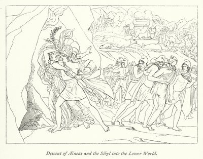Nedstigning från Aeneas och Sibylla till den lägre världen (litho) av English School