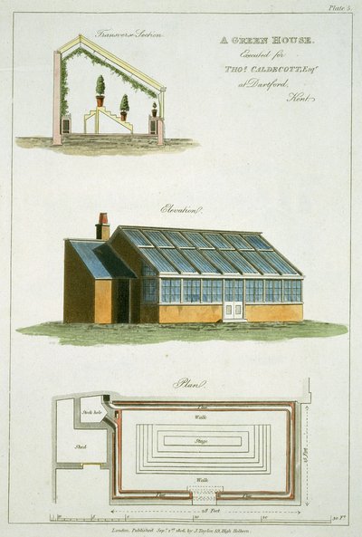 Design for A Green House, utförd för Thomas Caldecott i Dartford, Kent, 1806 av English School