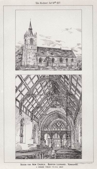 Design för New Church, Burton Leonard, Yorkshire (gravyr) av English School