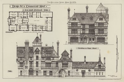 Design för ett kommersiellt hotell, i en liten provinsstad (gravyr) av English School